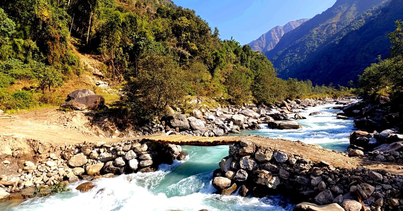 श्रमदान गरेर तमोर नदीमा काठे  पुल निर्माण